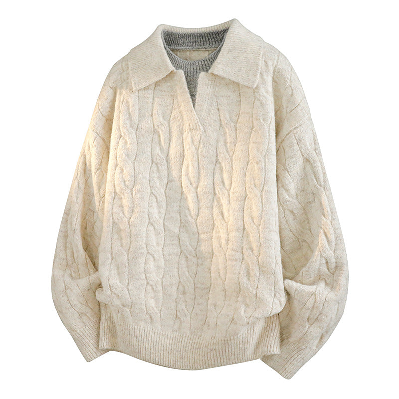 Men's two-piece collared cable knit pullover sweater