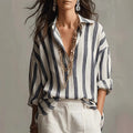Women's striped collar loose-fitting fashion pullover shirt