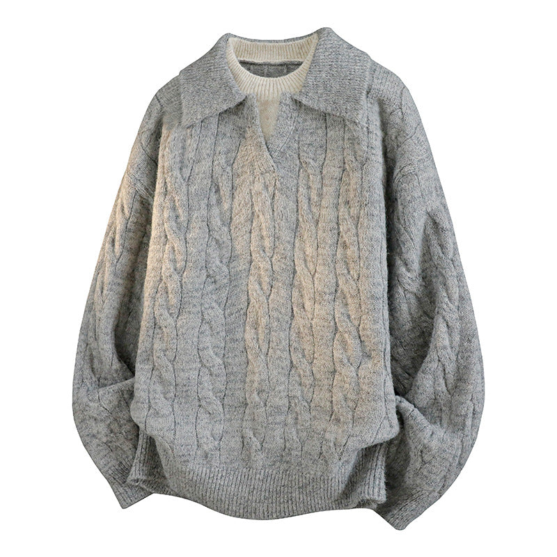 Men's two-piece collared cable knit pullover sweater