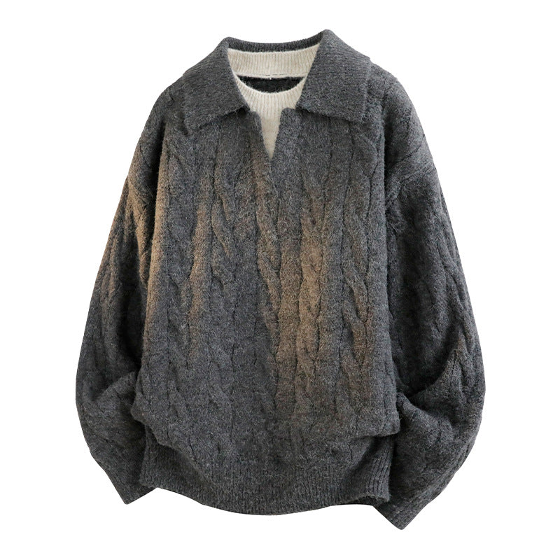 Men's two-piece collared cable knit pullover sweater